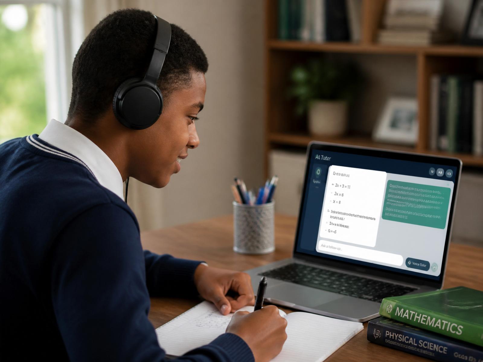 A high school learner getting help from an AI tutor on a laptop